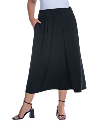 24seven Comfort Apparel Plus Size Foldover Maxi Skirt With Pockets