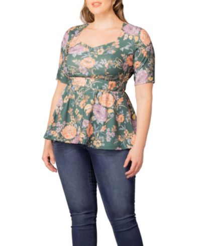 Kiyonna Plus Size Posh Peplum Sweetheart Neckline Top