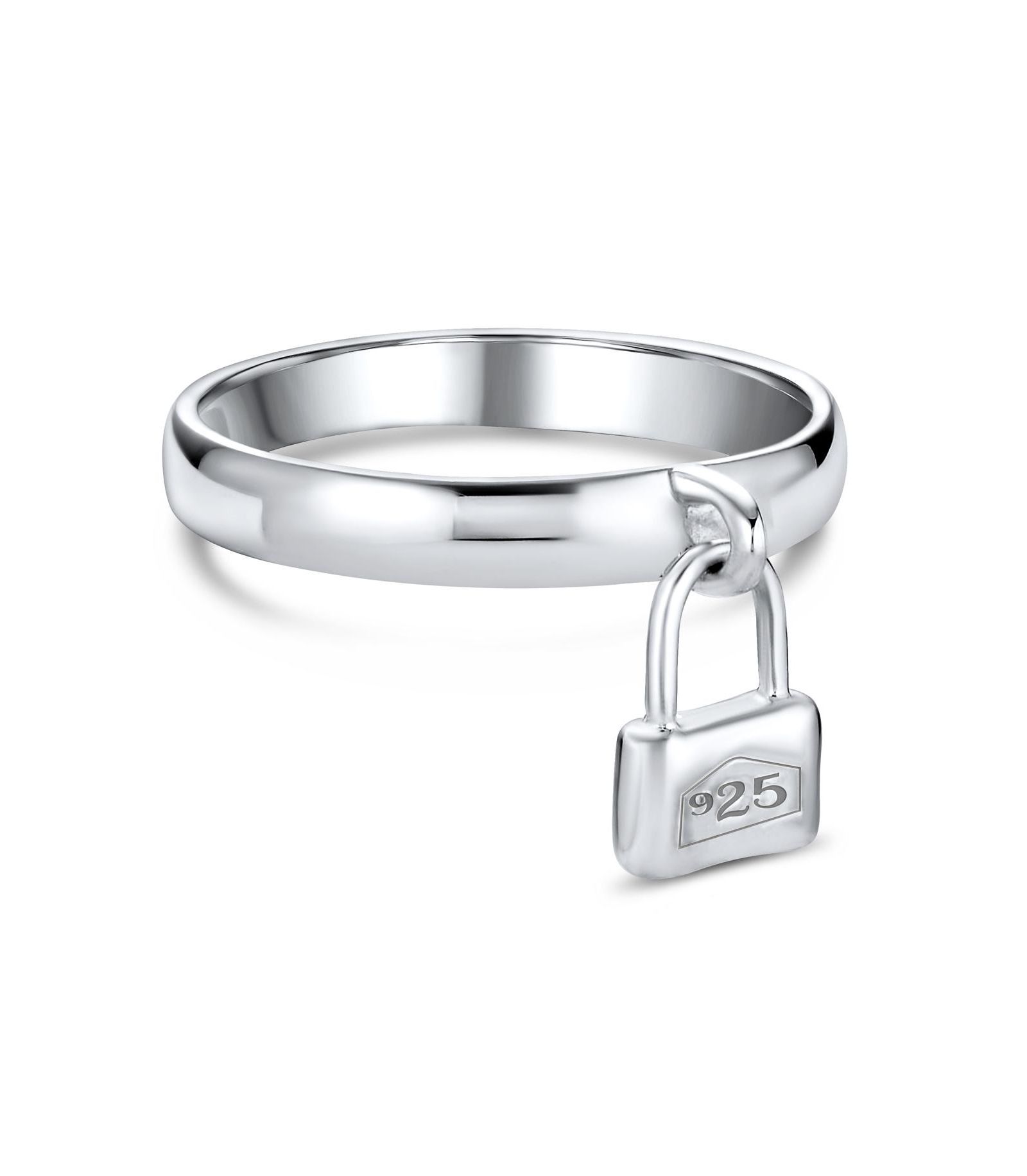 Bling Jewelry Romantic Forever Dangling Charm Pad Lock Ring .925 Sterling Silver