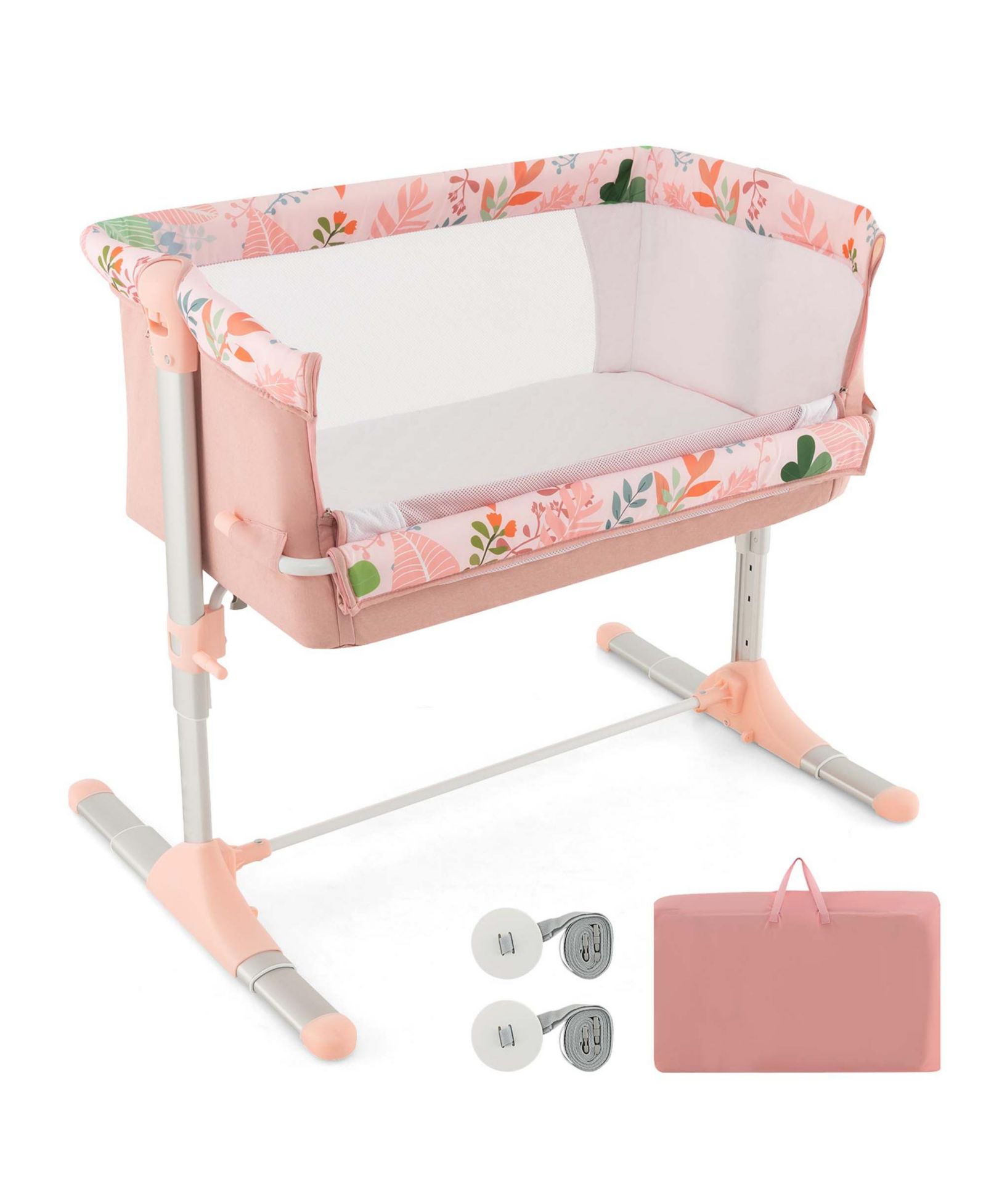 Costway Folding Baby Bassinet Bedside Sleeper with 4 Adjustable Heights