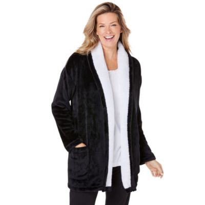 Dreams & Co. Plus Size Dreams and Co. Sherpa Lined Collar Microfleece Bed Jacket