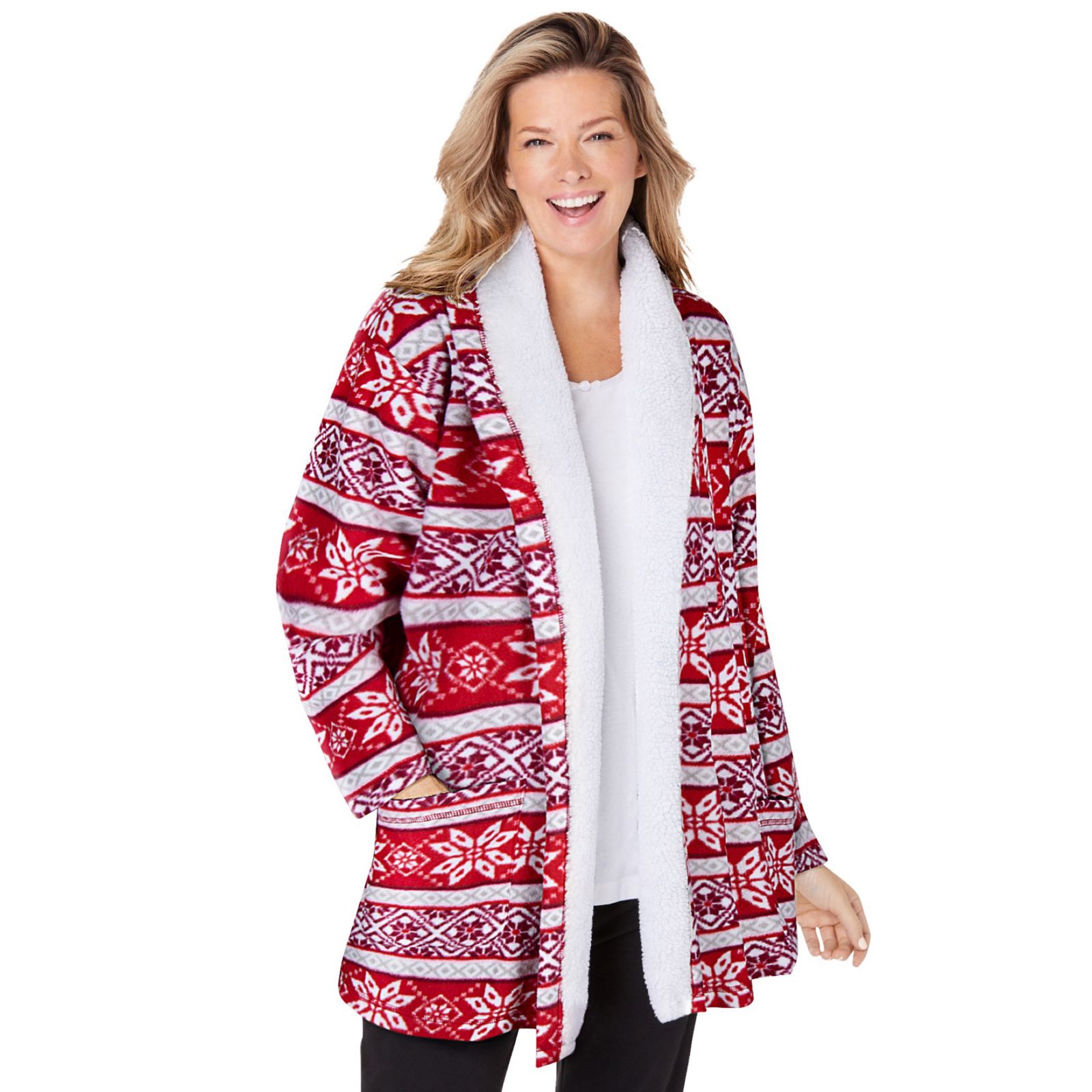 Dreams & Co. Plus Size Dreams and Co. Sherpa Lined Collar Microfleece Bed Jacket