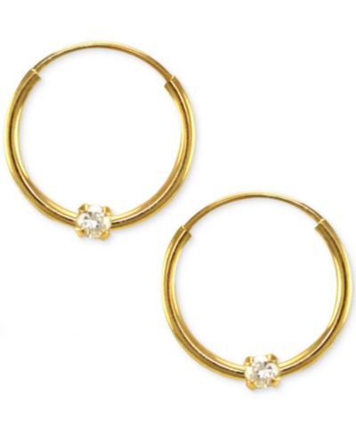 Детские серьги-кольца из желтого золота 14K с цирконием (2mm)