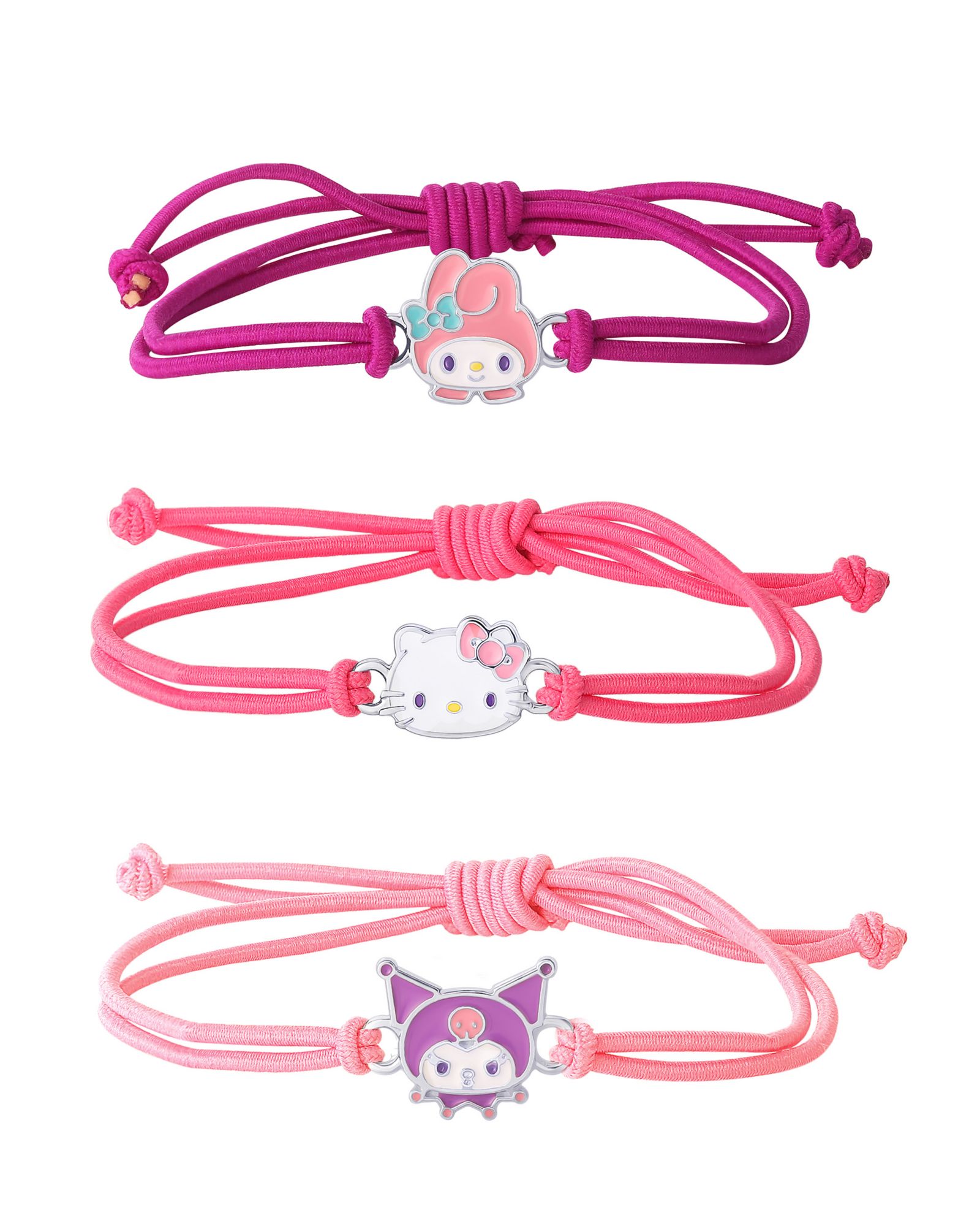 Hello Kitty Sanrio Cord Bracelet 3 Piece Set with Kuromi, My Melody