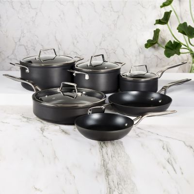 BergHOFF Essentials 10Pc Non-stick Hard Anodized Cookware Set With Glass lid, Black