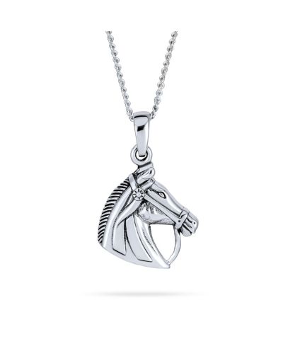 Bling Jewelry Подвеска в виде головы лошади и подковы, оксидированное стерлинговое серебро