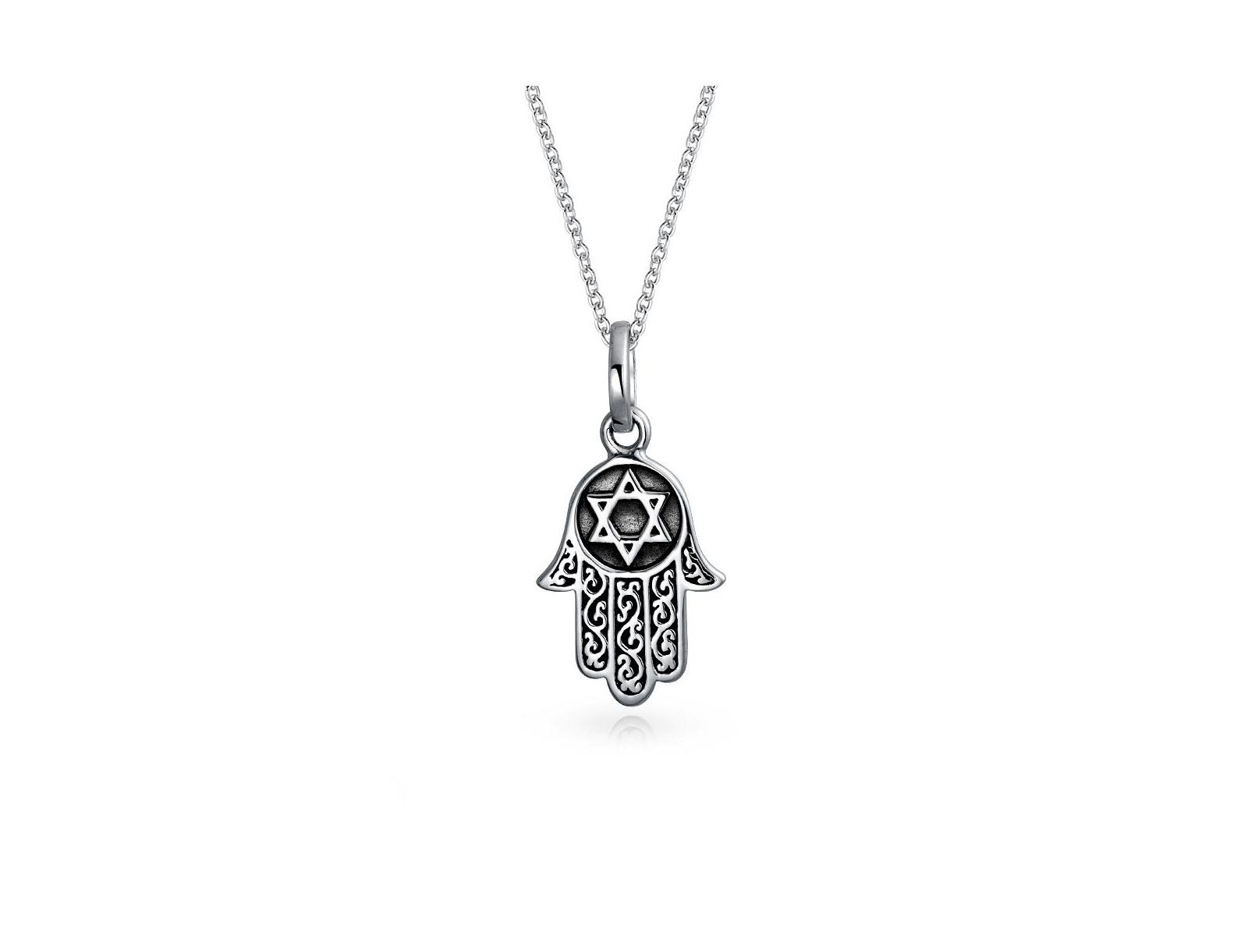 Bling Jewelry кулон-амулет Hamsa Hand Of God Star Of David из черненого стерлингового серебра