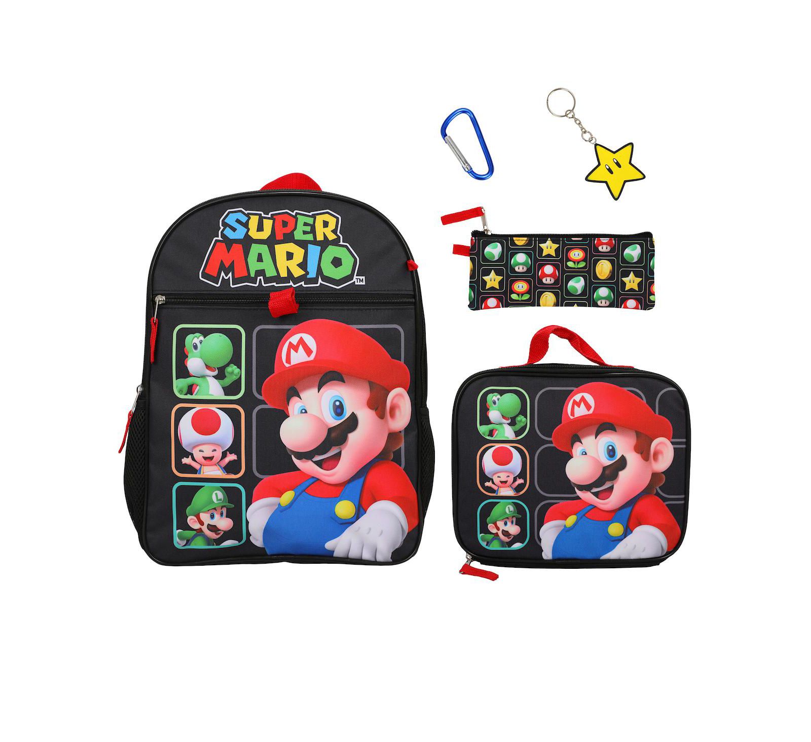 SUPER MARIO Bros Character Grid 16 Inch Youth 5 Piece Backpack Set