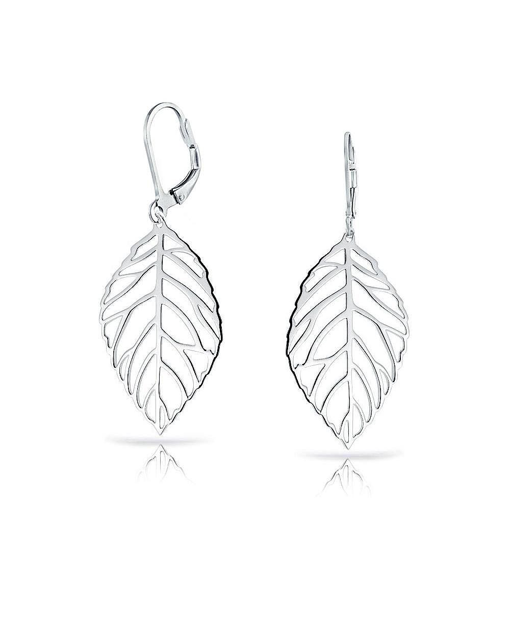Серьги Bling Jewelry Large Tribal Nature Style Lightweight Open Leaf Feather Drop Dangle Lever Back Sterling Silver