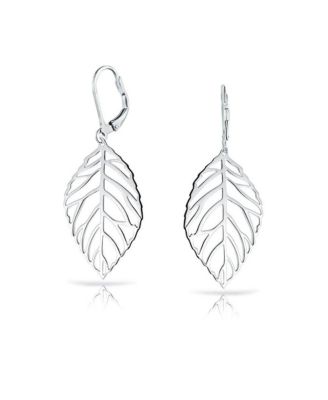 Серьги Bling Jewelry Large Tribal Nature Style Lightweight Open Leaf Feather Drop Dangle Lever Back Sterling Silver