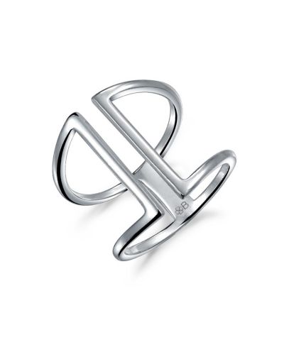 Bling Jewelry современное геометрическое широкое кольцо с вертикальными полосами.925 Sterling Silver регулируемое