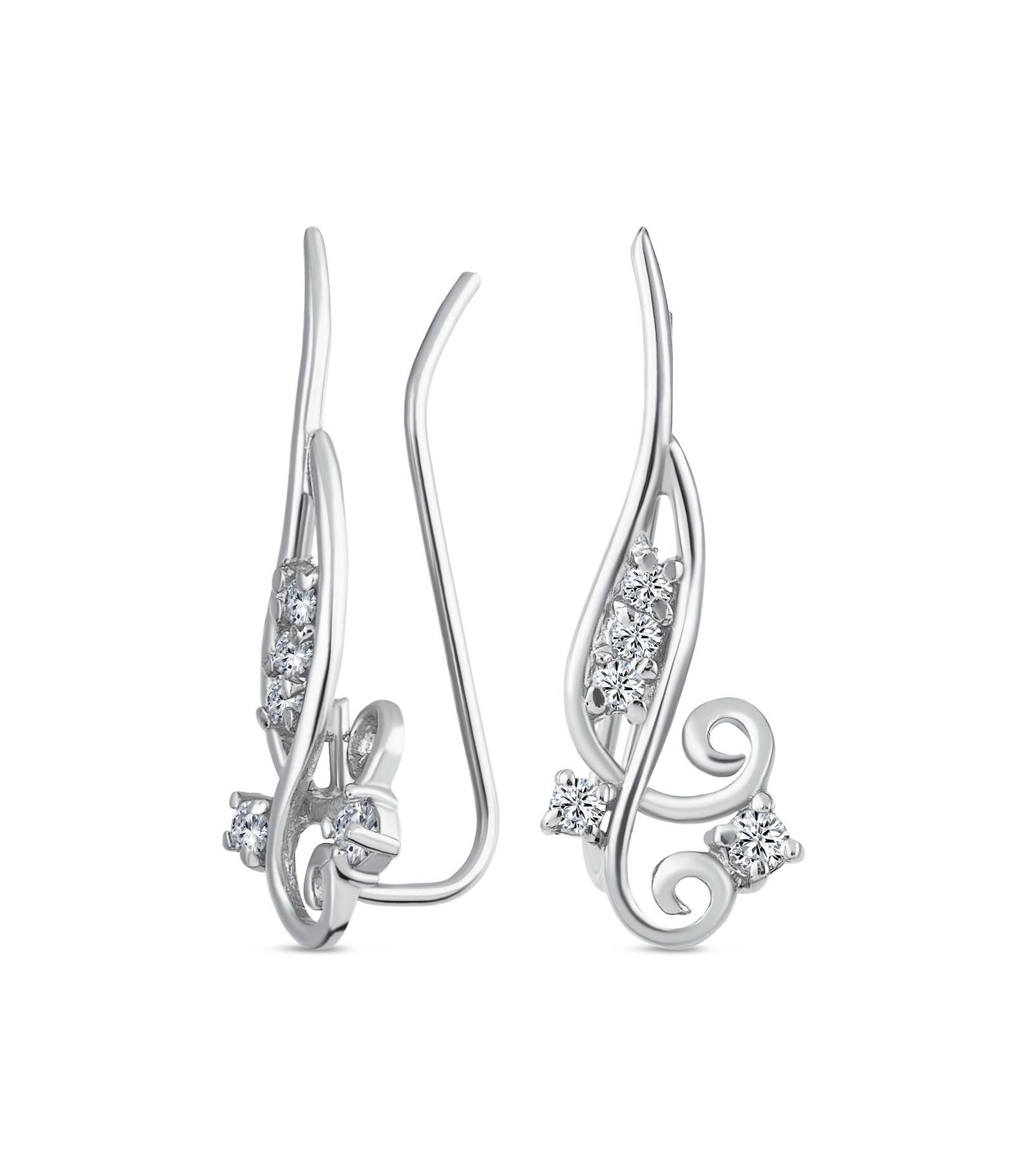 Bling Jewelry Серьги-каффы Silver Scroll Swirl, родированное стерлинговое серебро