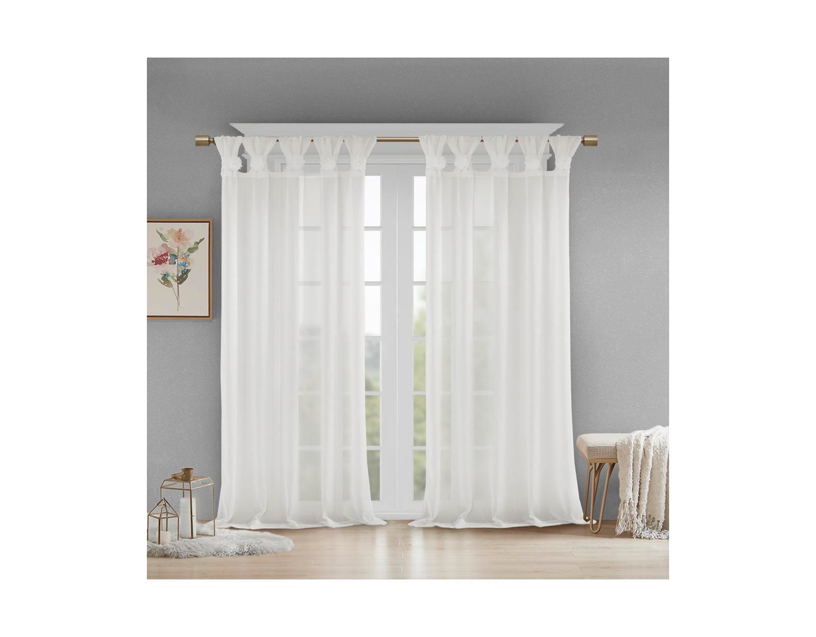 Rosette Floral Embellished Cuff Tab Top Solid Curtain Panel, 50"W x 95"L