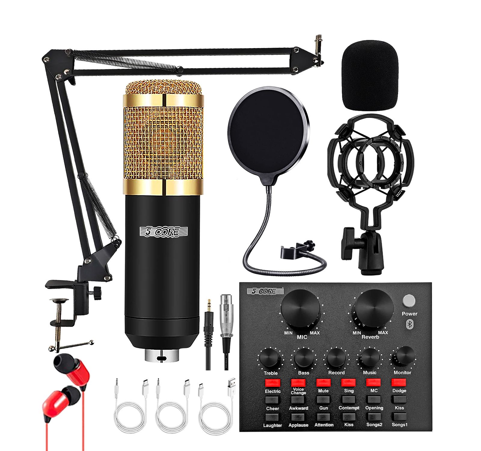 5 Core Recording Microphone Podcast Bundle • Professional Condenser Cardioid Mic Kit • w Boom Arm RM 8 BG