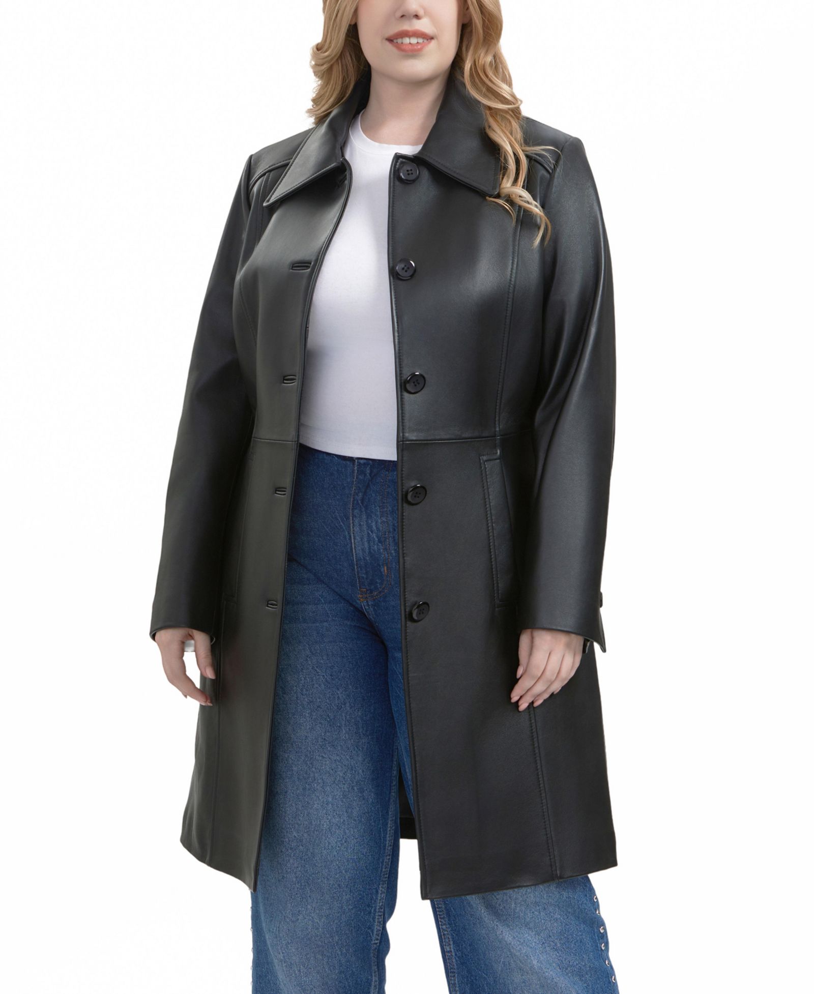 BGSD Plus Size Maisy Leather Long Coat