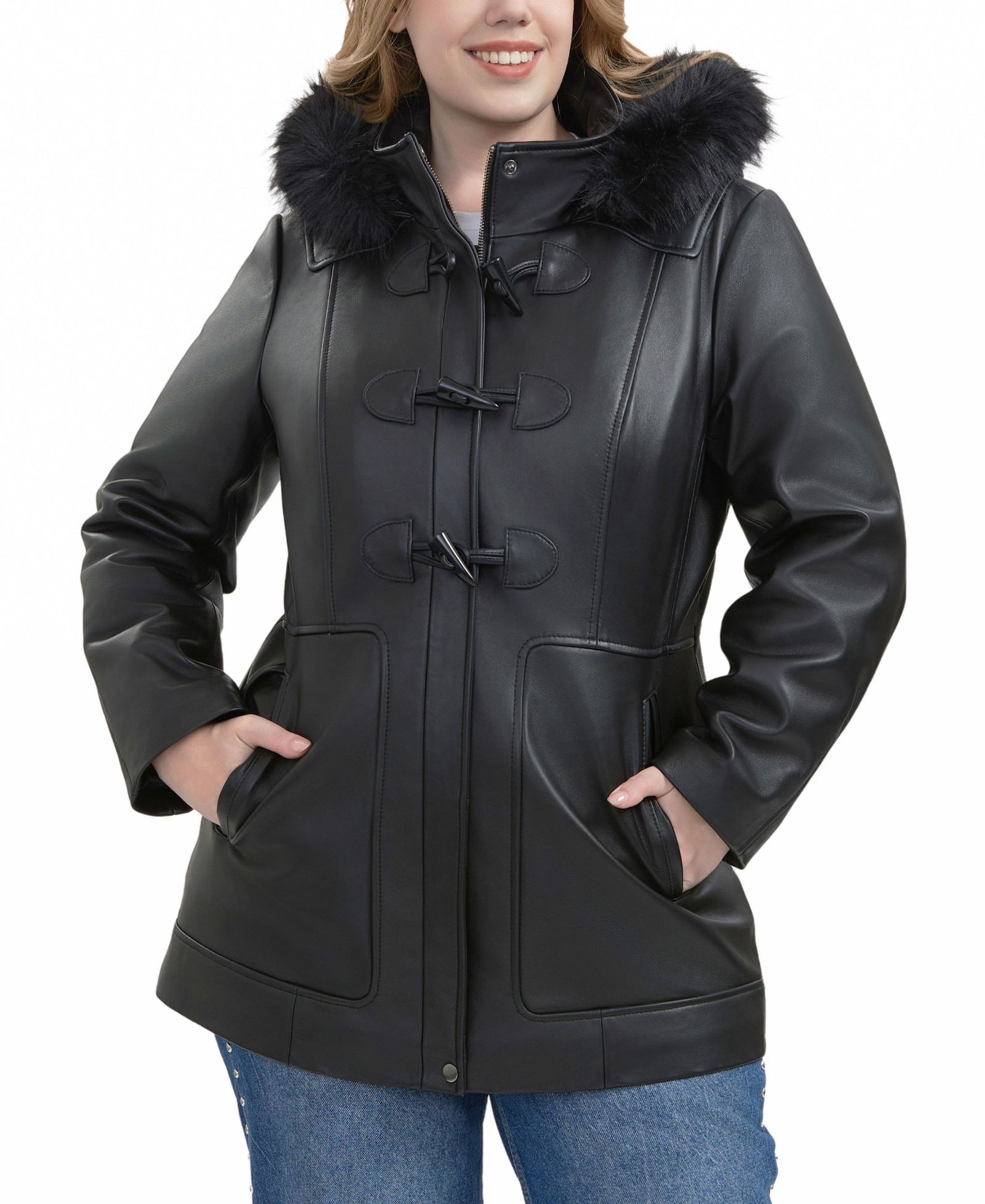 BGSD Plus Size Flora Leather Toggle Coat