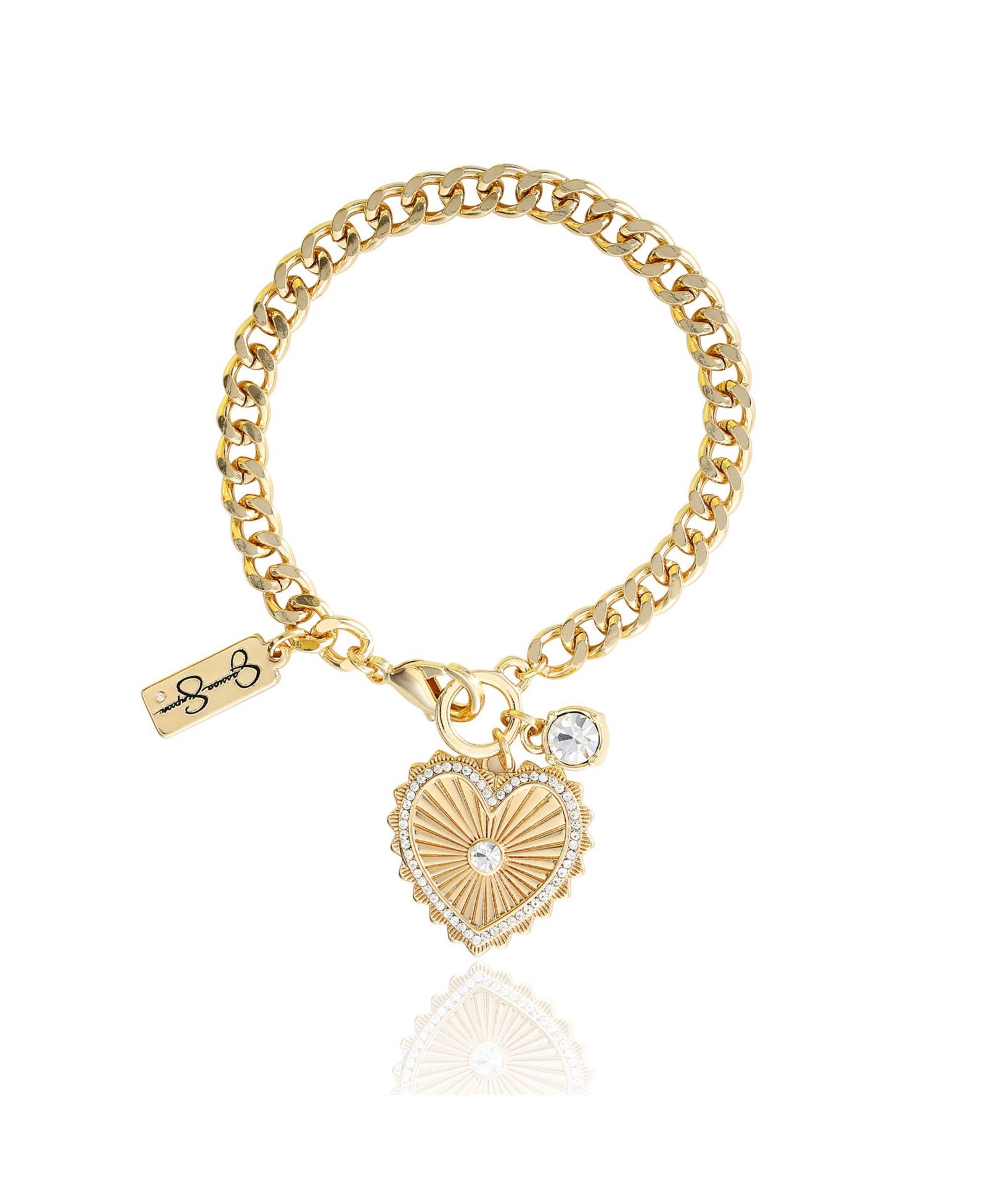 Женский браслет Jessica Simpson Heart Charm Gold-Tone с отделкой Rhinestone