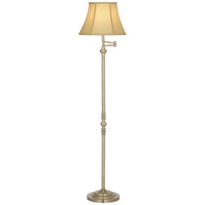 Regency Hill 60" Tall Antique Brass Metal Swing Arm Soft Bell Shade Montebello Vintage Retro Floor Lamp