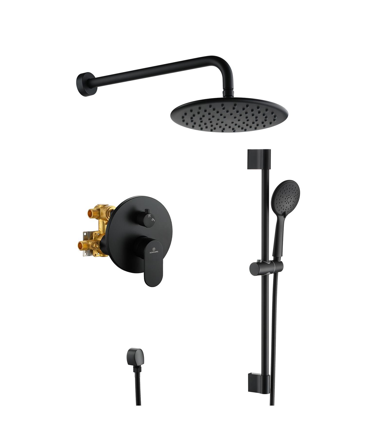 LUCKY ONE 9" Wall Mounted Rainfall Shower System Set with Hanheld Spray & Slide Bar, Brushed Gold