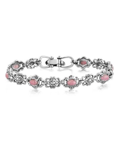 American West Jewelry Серебряный браслет с камнем Rhodonite, Concha Link, Small - Large