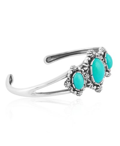 American West Jewelry Sterling Silver Women's Cuff Bracelet Blue Turquoise Gemstone Size Small - Large