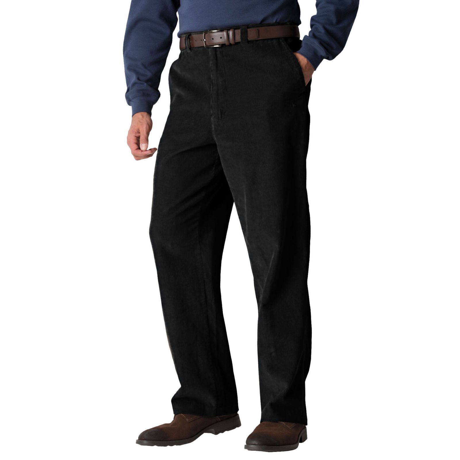 Мужские брюки KingSize Big & Tall из вельвета с эластичным поясом и складками спереди