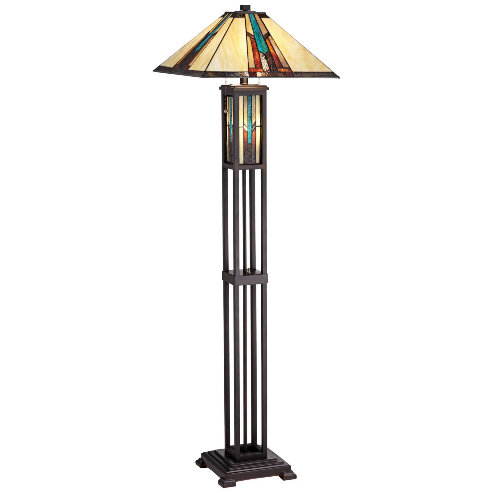 Напольный светильник Robert Louis Tiffany Ranier Rustic Mission с LED-ночником, Stained Art Glass Shade