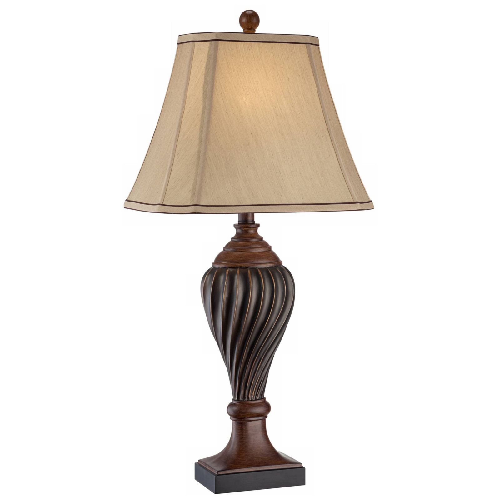 Regency Hill Traditional Table Lamp 28.5" Tall Carved Two Tone Brown Urn Shaped Beige Fabric Shade for Living Room Family Bedroom Bedside