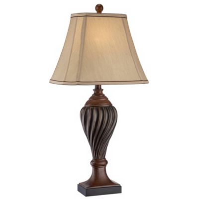 Настольная лампа Regency Hill Traditional 28.5" Tall Carved Two Tone Brown Urn Shaped Beige Fabric Shade