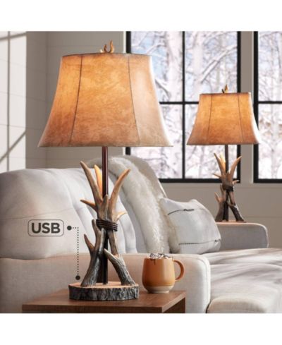 Настольные лампы John Timberland 27 1/2" Tall Set of 2 Natural Antler Boone Rustic Western с USB-портом