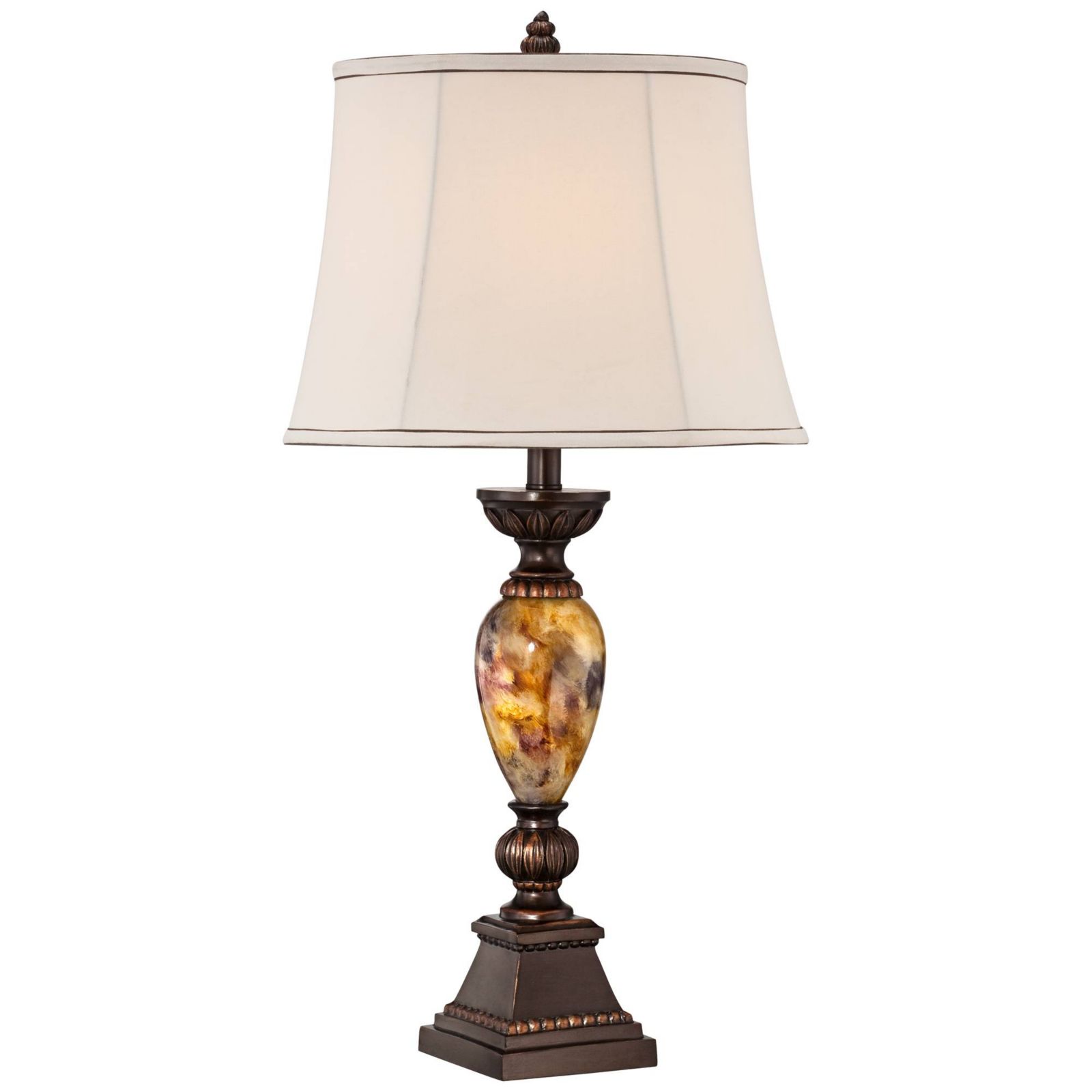 Mulholland Traditional Vintage Table Lamp с диммером, 30" Tall Bronze Golden Marbleized Off White Shade для гостиной, спальни, прикроватной тумбочки или офиса - Kathy Ireland