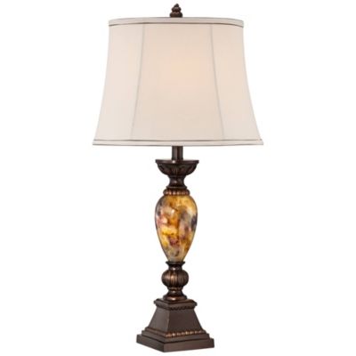 Mulholland Traditional Vintage Table Lamp с диммером, 30" Tall Bronze Golden Marbleized Off White Shade для гостиной, спальни, прикроватной тумбочки или офиса - Kathy Ireland