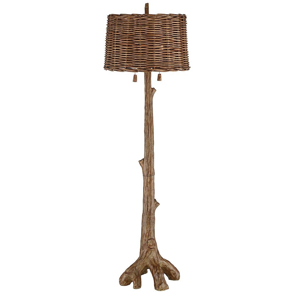 Regency Hill Forrest Sequoia Tree Rustic Country Cottage Floor Lamp 61" Tall Faux Wood Brown Wicker Drum Shade for Living Room Bedroom Office House