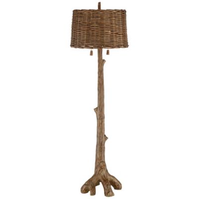 Regency Hill Forrest Sequoia Tree Rustic Country Cottage Floor Lamp 61" Tall Faux Wood Brown Wicker Drum Shade for Living Room Bedroom Office House