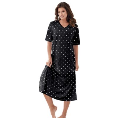 Dreams & Co. Women's Dreams and Co. V-Neck Short Sleeve Midi Cotton Sleep Shirt