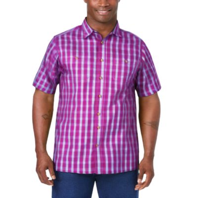 KingSize Tall Plaid Wrinkle-Resistant Short Sleeve Button Down