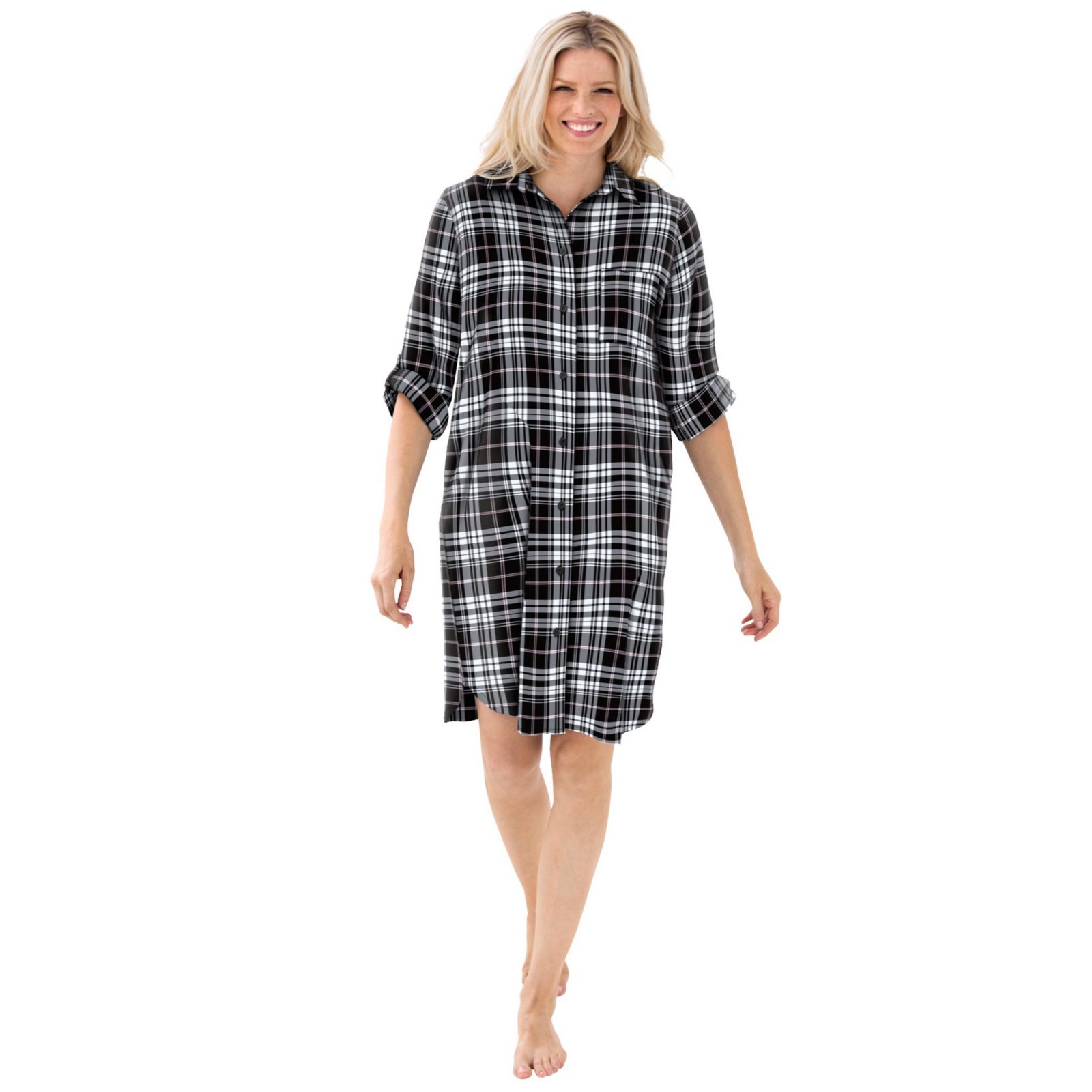 Dreams & Co. Women's Dreams and Co. Plaid Flannel Button-Front Sleepshirt