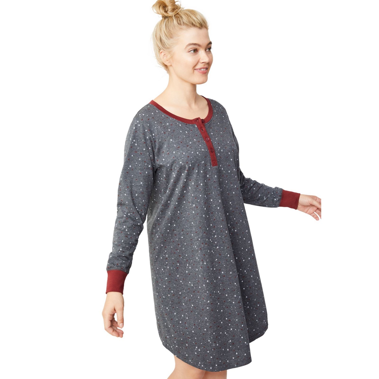 ellos Women's Long Sleeve Henley Sleepshirt