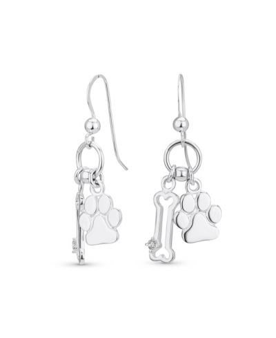 Bling Jewelry серьги-капли с подвесками в виде собачьей кости и отпечатка лапы из стерлингового серебра .925 с рыболовным крючком