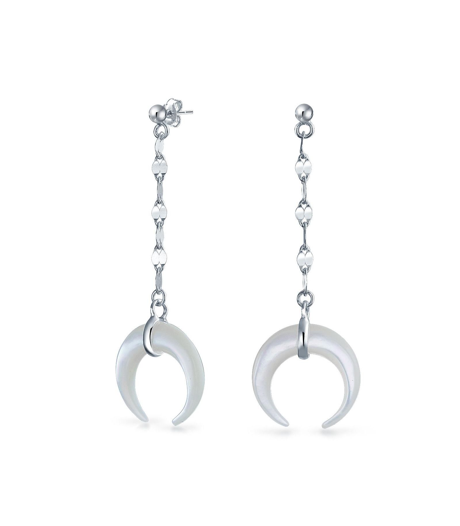 Серьги Bling Jewelry Crescent Moon White MOP Italian Horn Dangle.925 Sterling Silver