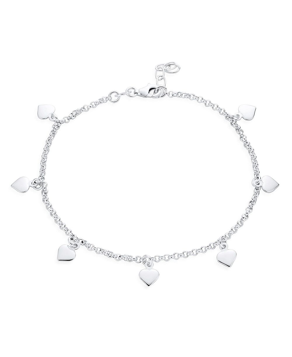 Браслет на ногу Bling Jewelry Love Multi Dangling 7 Hearts Charms из стерлингового серебра регулируемый 9 To 10 Inch