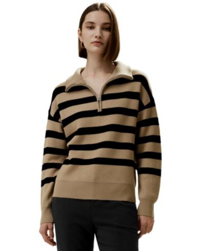 LILYSILK Women's Collared Quarter-Zip Wool Sweater