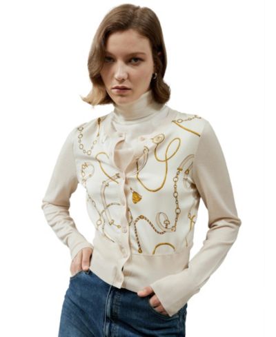 LILYSILK Women's Merino Wool Cardigan with Louisville Silk Front