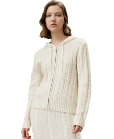 LILYSILK Women's Bela Cable-Knit Wool-Cashmere Blend Hoodie
