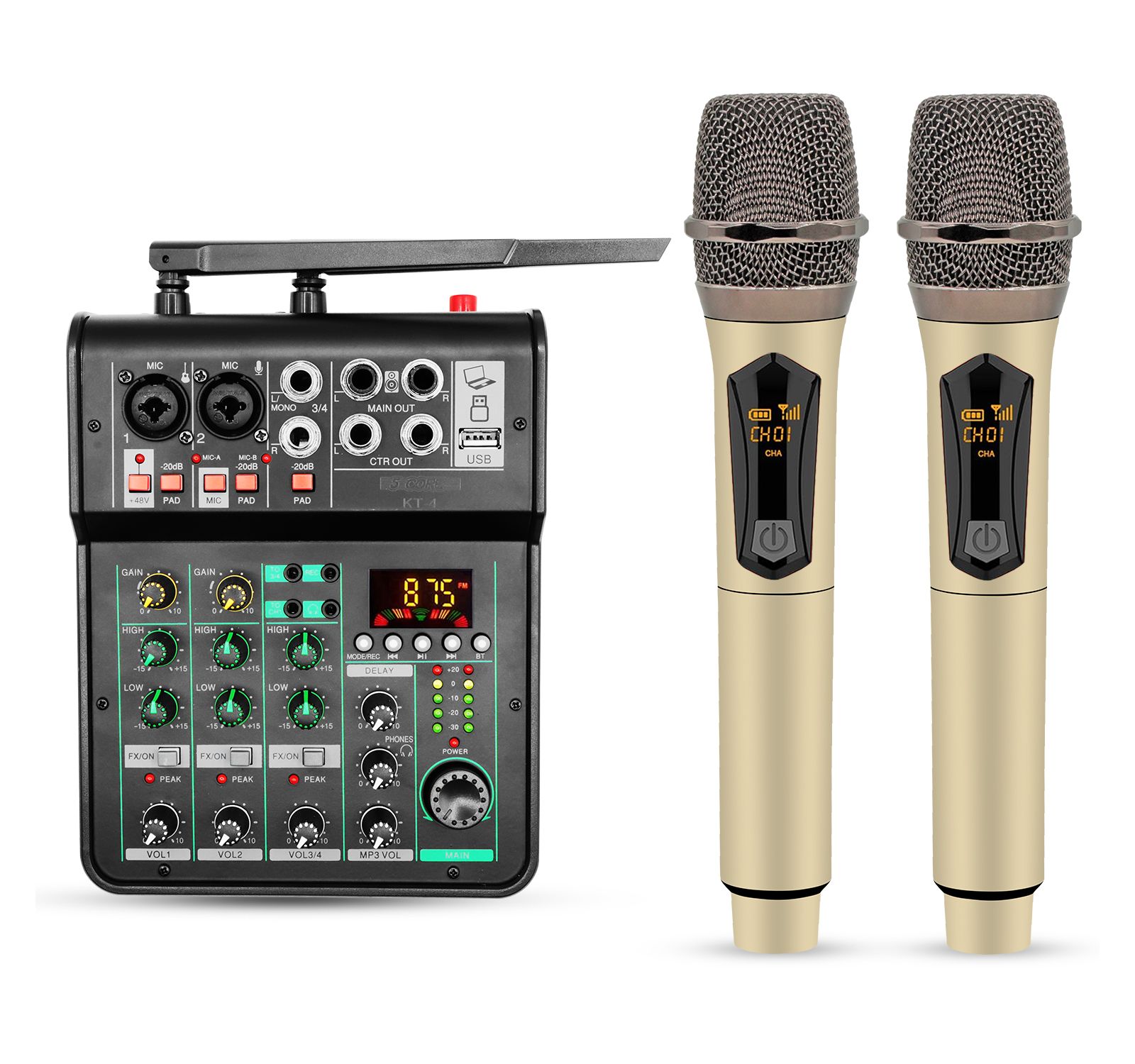 5 Core 4 Channel Bluetooth USB Audio Mixer with Wireless Microphones