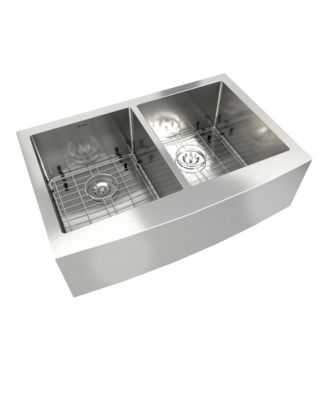 Mondawe кухонная мойка из brushed нержавеющей стали с двумя чашами и аксессуарами, передняя часть в стиле фермерского дома, 33x22 дюйма