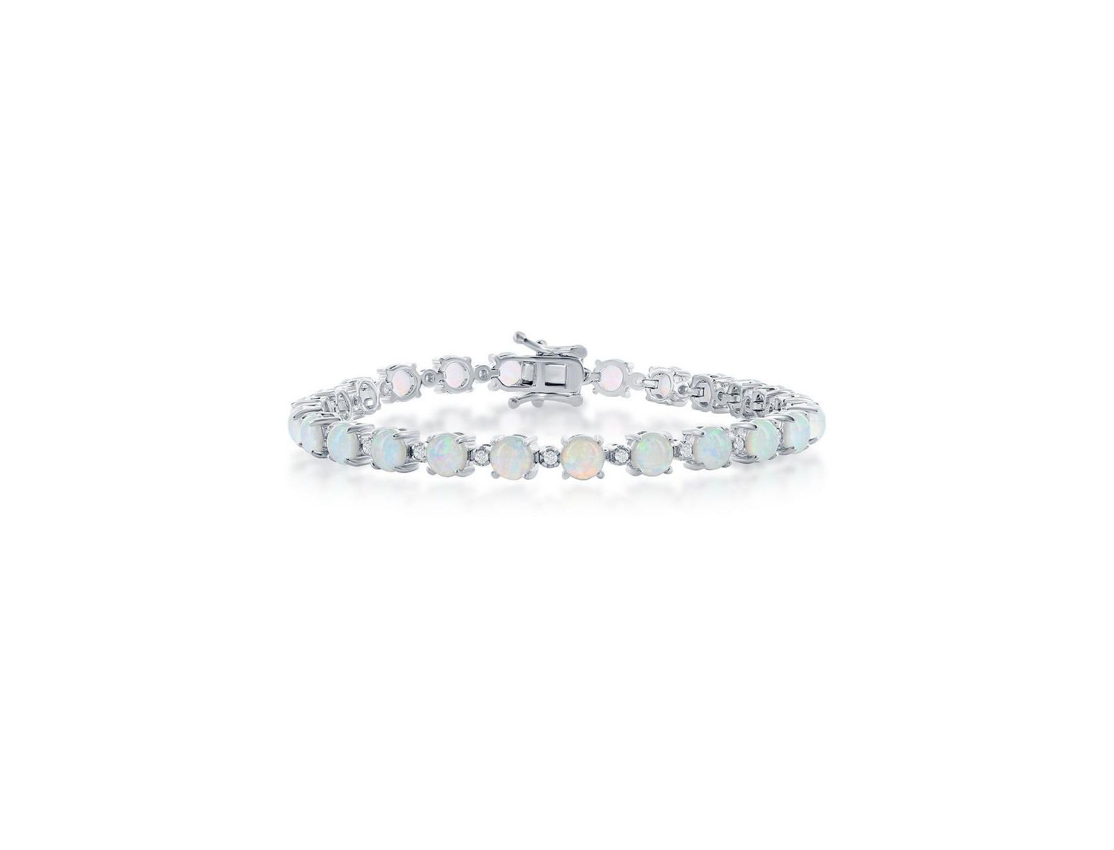 Caribbean Treasures Sterling Silver Round Synthetic Opal & CZ Tennis Bracelet