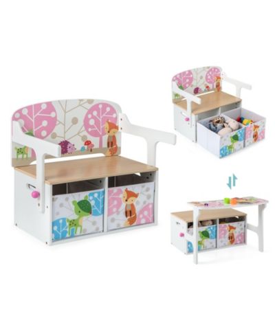 Costway 3-in-1 Kids Convertible Activity Bench with Table and Chair Set, Includes 2 Storage Bins