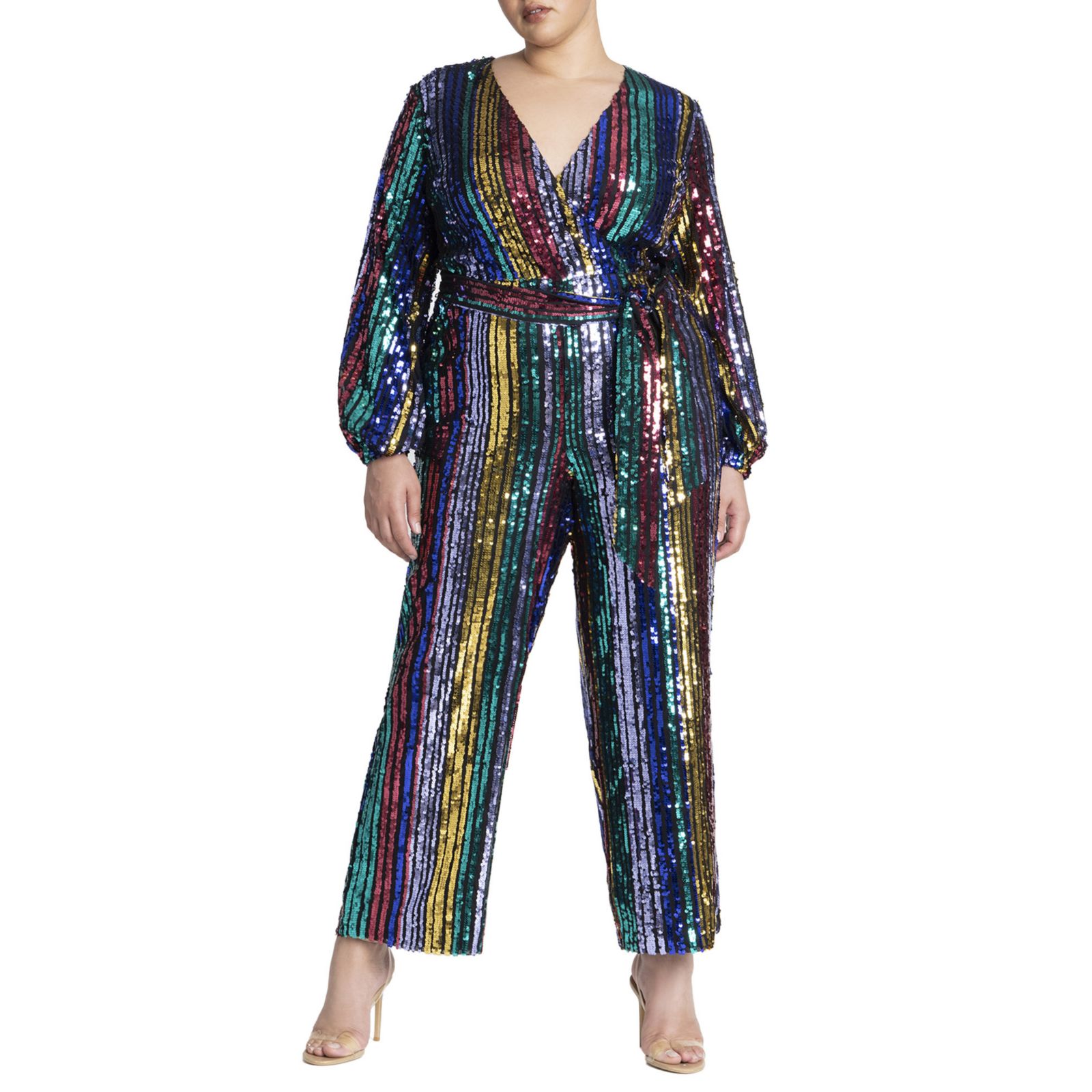 ELOQUII Women's Multicolor Stripe Sequin Jumpsuit