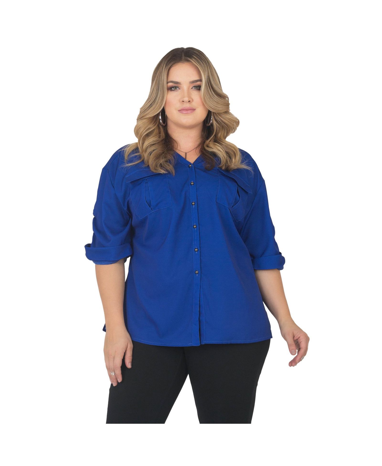Женская рубашка Standards & Practices Plus Size Button-Down Roll-Up Sleeves